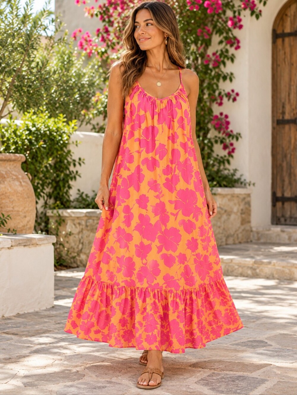GAP Pink and Orange Floral Sundress SIze M